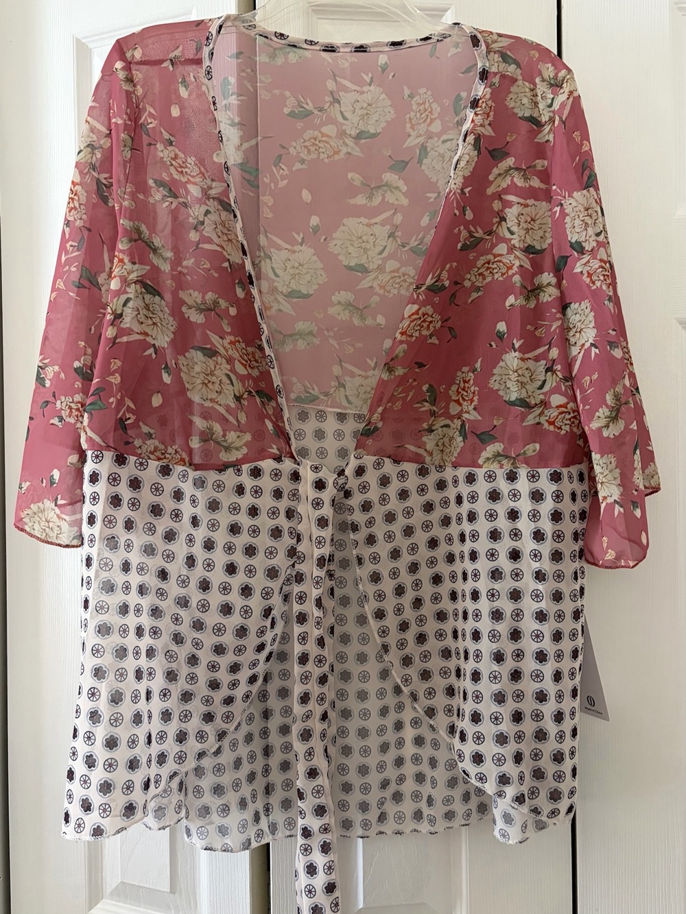 Floral Sheer Mix-Print Kimono Cover-Up